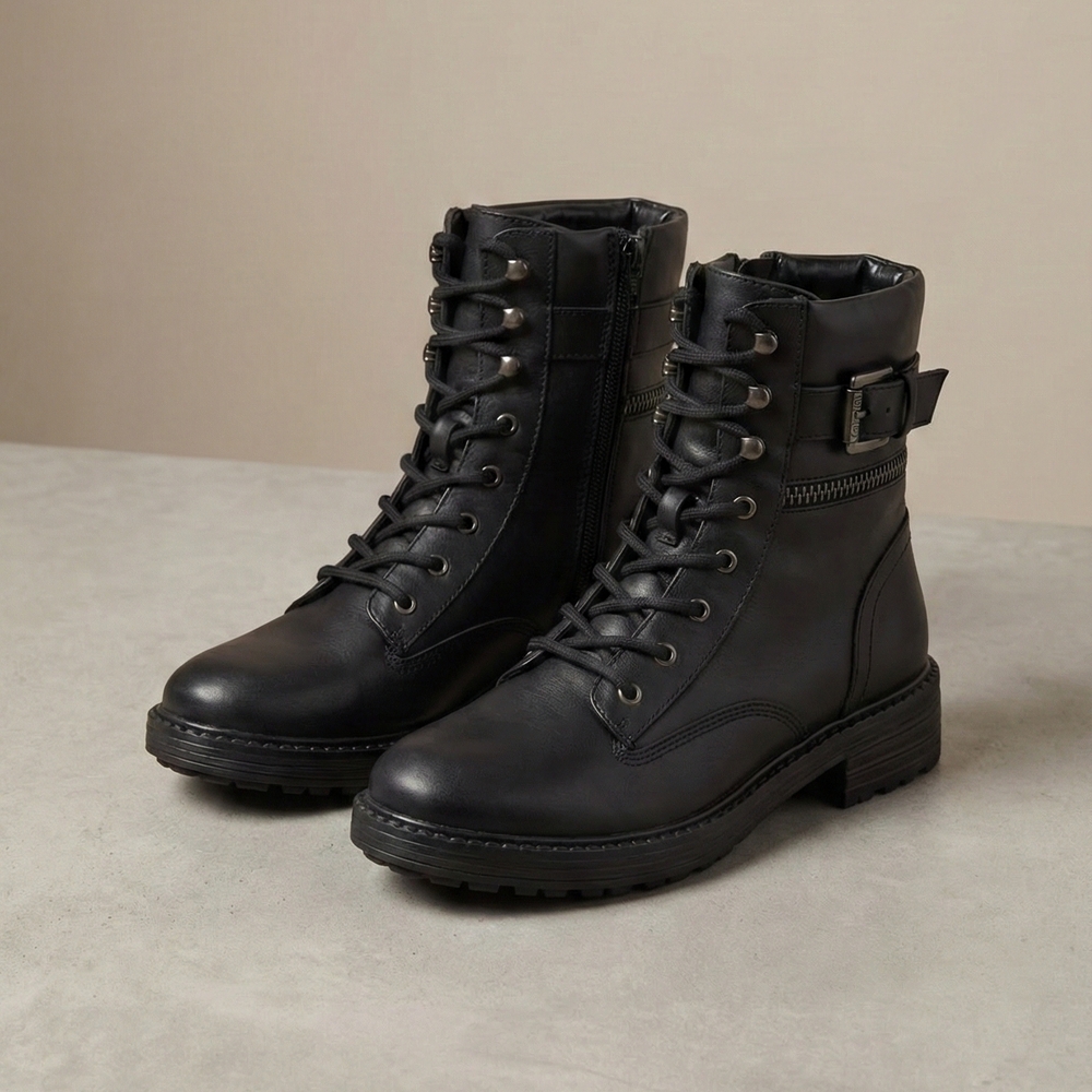 Black Lace-Up Ankle Boots